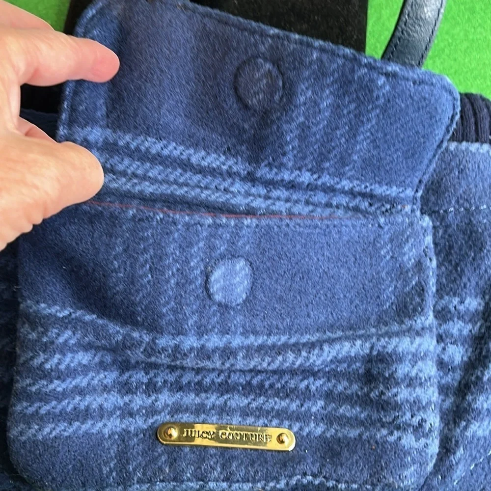 JUICY COUTURE VINTAGE PLAID MESSENGER BAG NAVY BLUE / LEATHER WOOL RARE CLUTCH